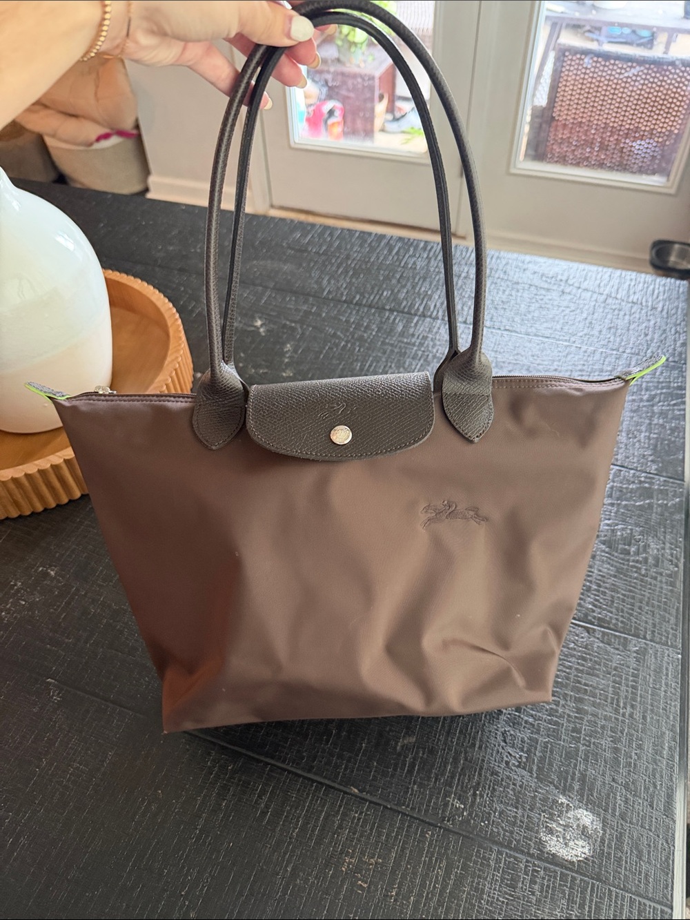 Longchamp Le Pliage size Medium Tote Shoulder Bag in Dark Brown